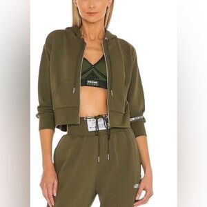 Adam Selman Sport Shrunken Hoodie Full Zip Tactical Green Size M